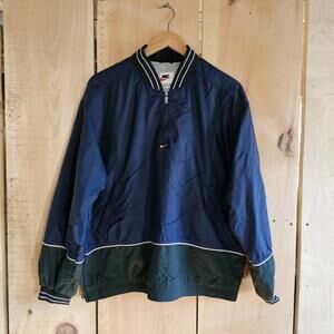Vintage 90s Nike Windbreaker Navy Green Women's Large Nylon